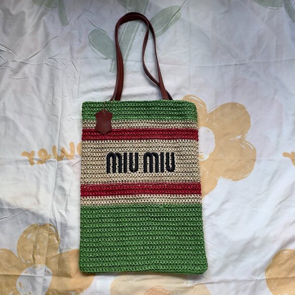 Miu Miu Handbags - MiuMiu Green Woven Tote Bag